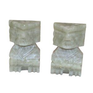 Hand-Carved Light Green Alabaster  Marble Mayan inspired Tiki  Figurines 2.5"